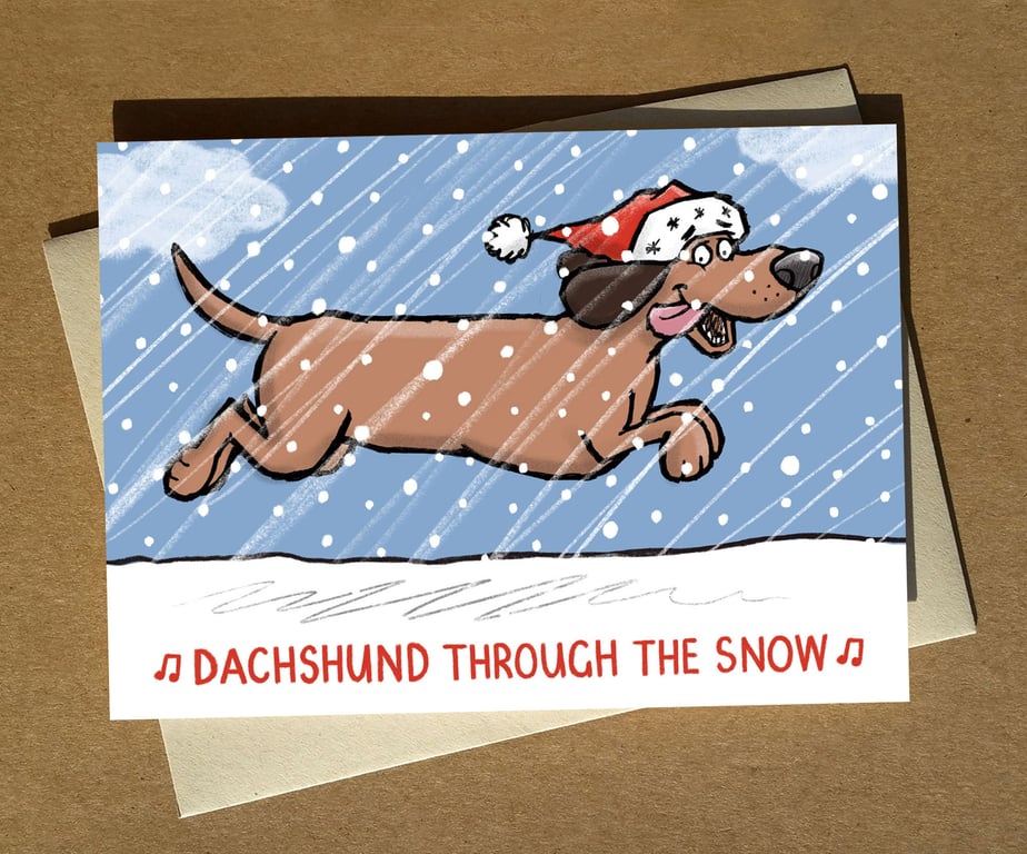 Dachshund Cartoon Pun Christmas Card A6 - Funny Dog Humour Xmas Card