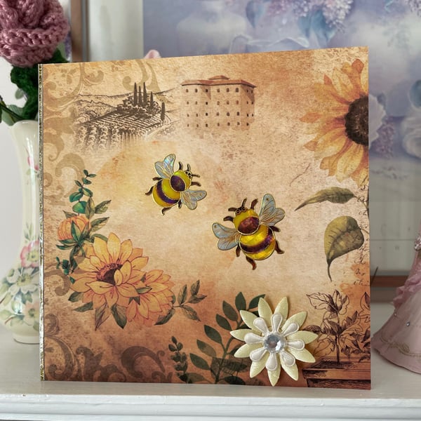 Sunflower and Bee Greeting Card PB3