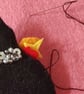 Handmade Black Cat Felt Brooch with Quartz Crystal Chip - Image 4