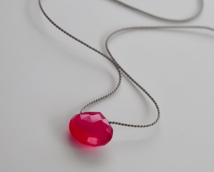 Gemstone on Silk Hot Pink Chalcedony Necklace