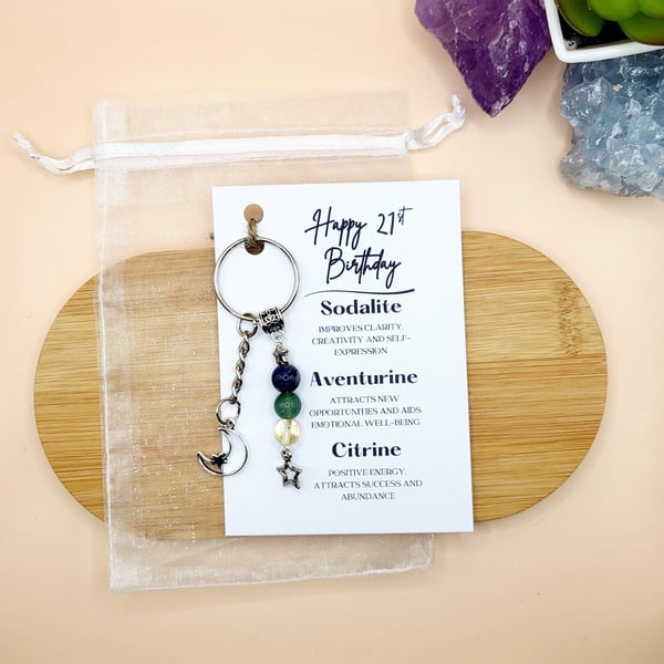 21st Birthday Crystals Keyring, Gemstone Crystal Gift For Her, Keychain with Gen