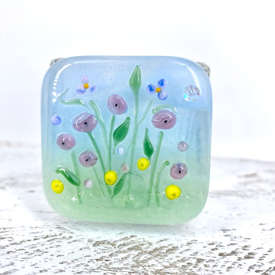 Fused Glass Pink Flower Tea Light Holder 