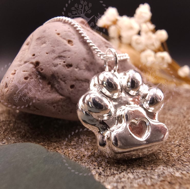 Ashes into fine silver solid dog cat paw print Folksy