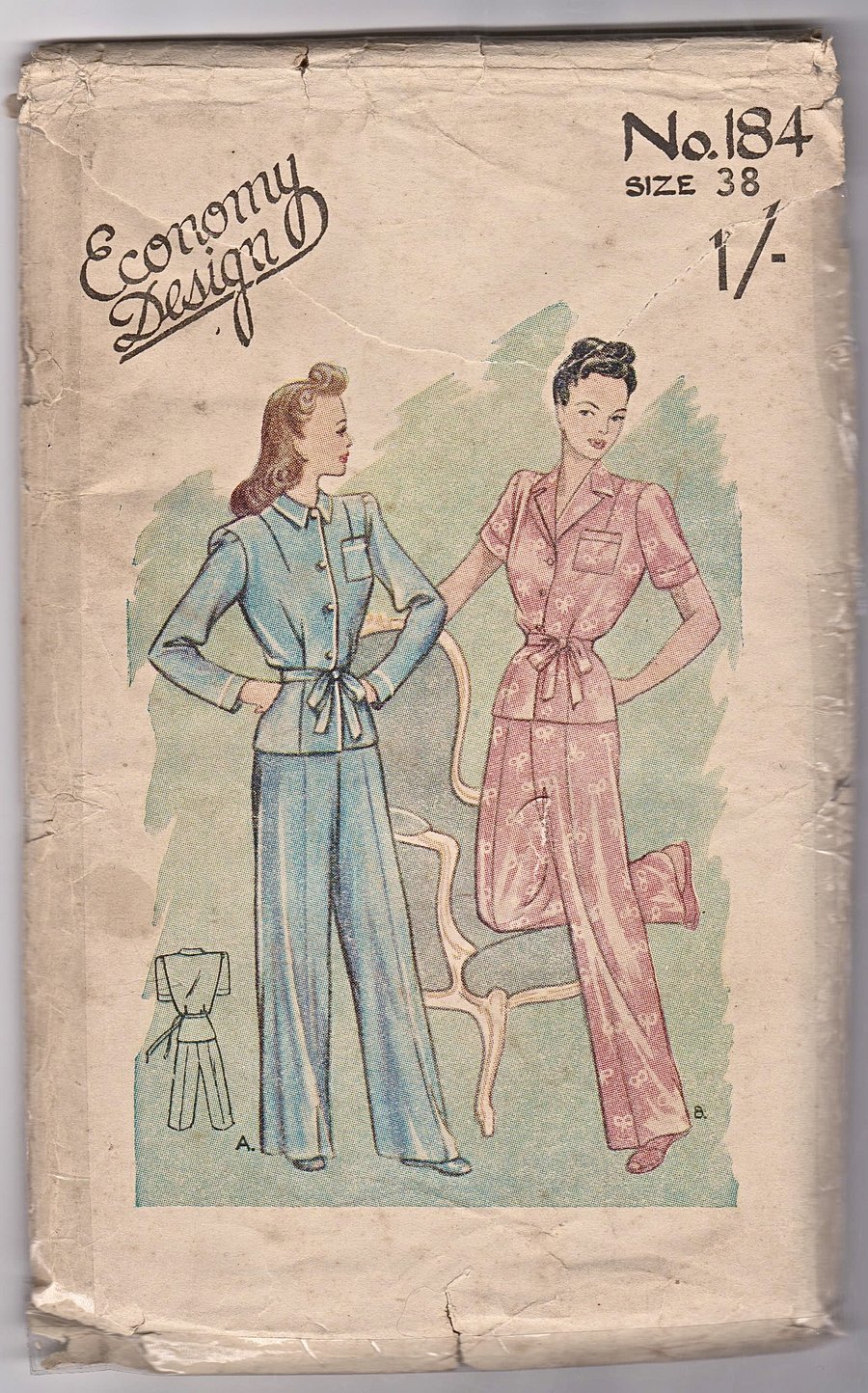 Vintage 1940's "Economy Design" Sewing Pattern 184: Pyjamas, size 38” bust