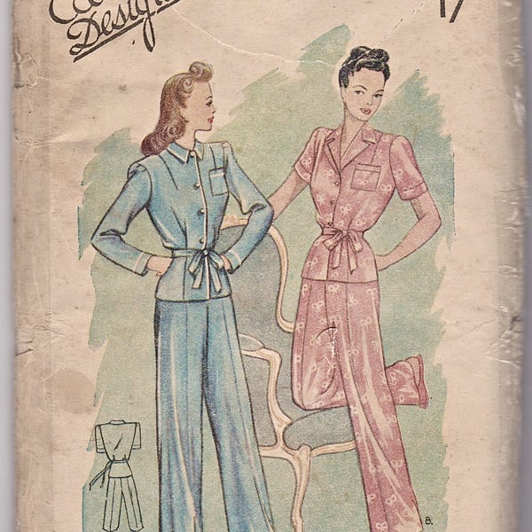 Vintage 1940's "Economy Design" Sewing Pattern 184: Pyjamas, size 38” bust