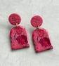 Handmade Polymer Clay Arch Drop Earrings – Pink Floral Design - Image 2