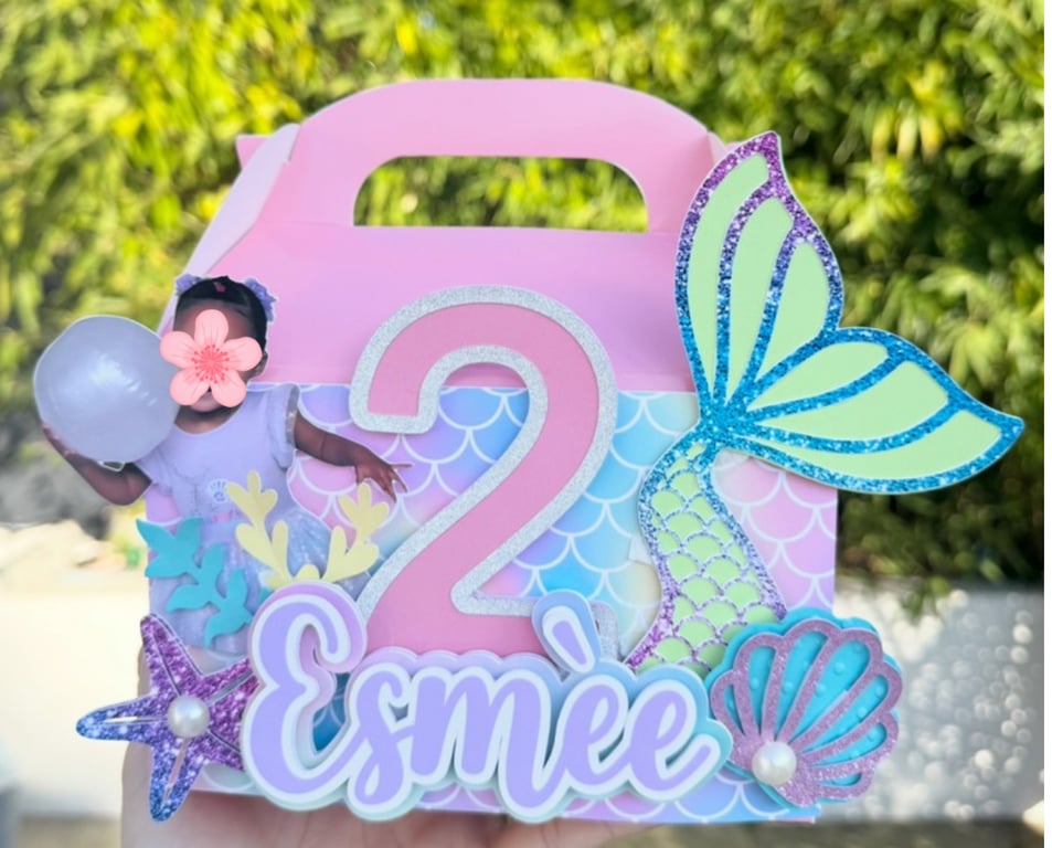 6 Personalised Mermaid party boxes, party bags 