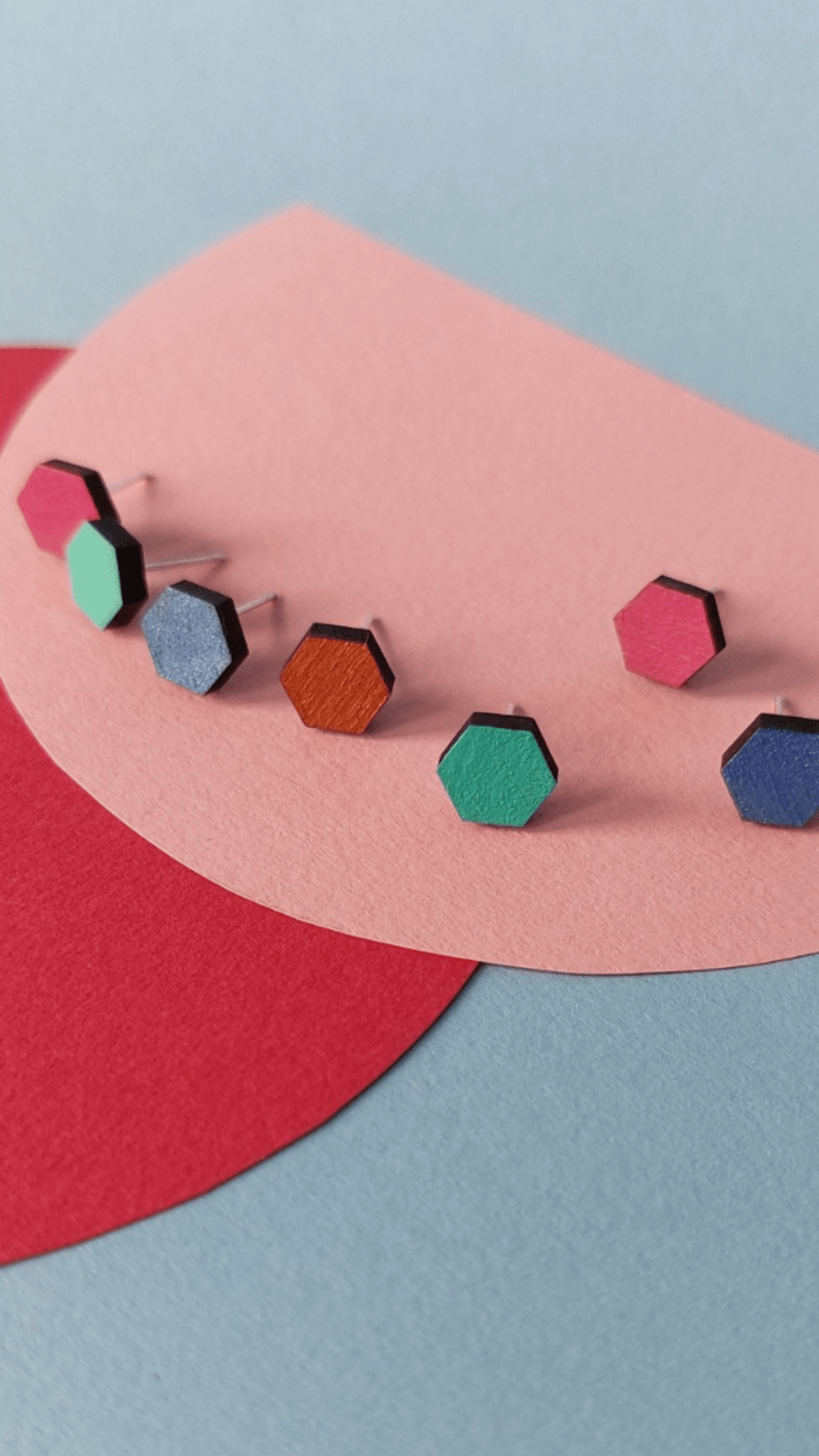 Mini colourful hexagon stud earrings