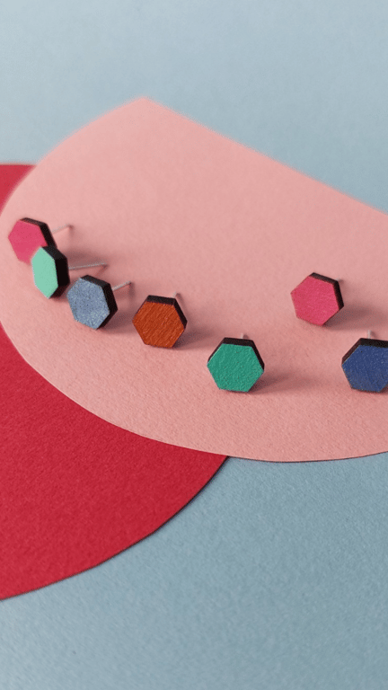 Mini colourful hexagon stud earrings