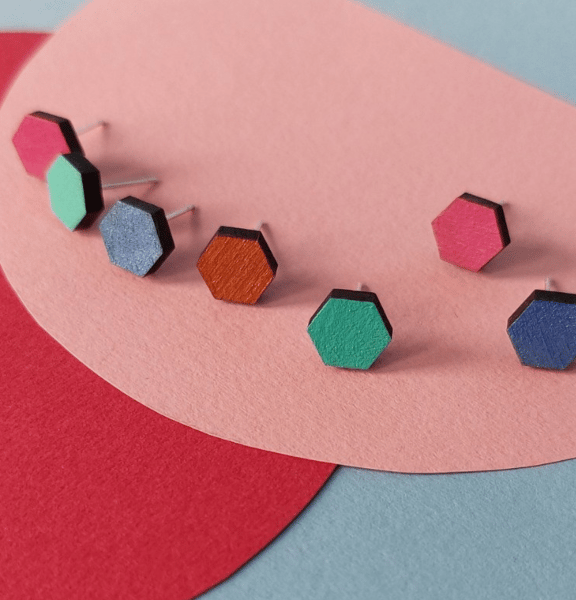 Mini colourful hexagon stud earrings