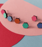 Mini colourful hexagon stud earrings - Image 1