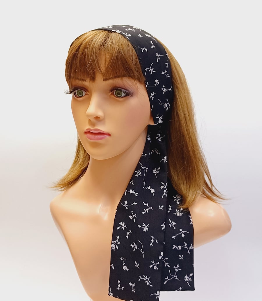 Floral long headband, pin up hair tie, skinny bandanna