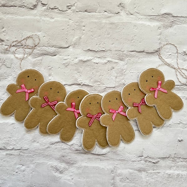 Gingerbread Man bunting, Handmade Felt Christmas Decoration