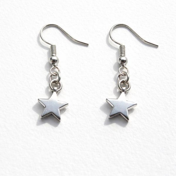 Minimalist Silver Star Earrings – Celestial Dangle Earrings, Silver Hooks