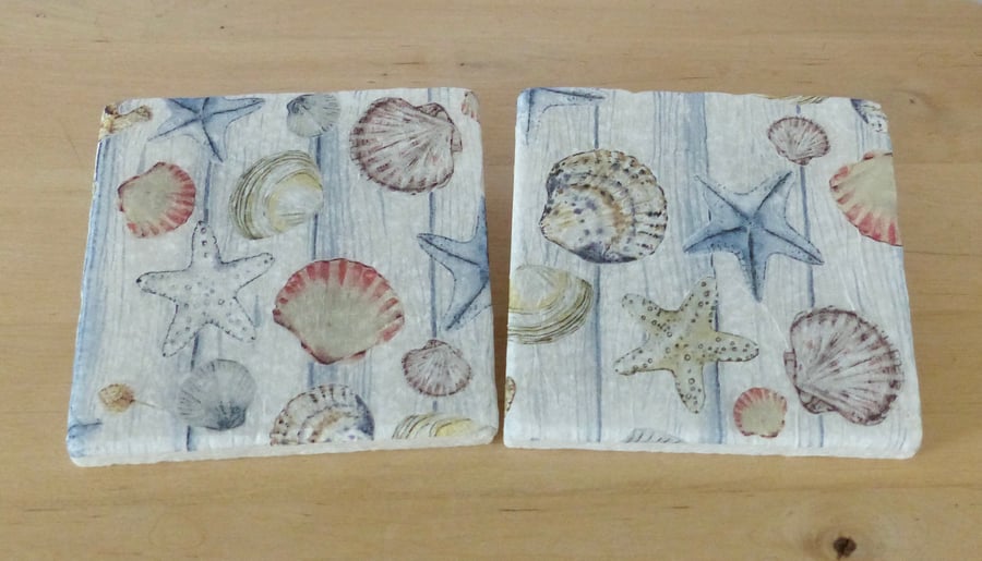 Marble 'Shell & Starfish' Coasters