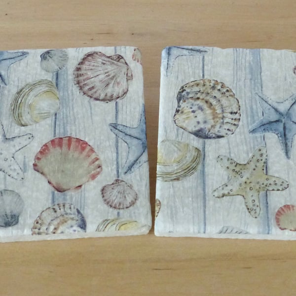 Marble 'Shell & Starfish' Coasters