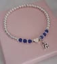 Personalised Silver Birthstone Initial Beaded Bracelet