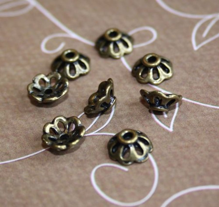 Pack of 30 – Antique Bronze Bead Caps