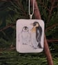 Unique Christmas Penguin Card with Artisan Fused Glass Tree Decoration