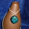 Etched dichroic glass pendant - greeny-gold