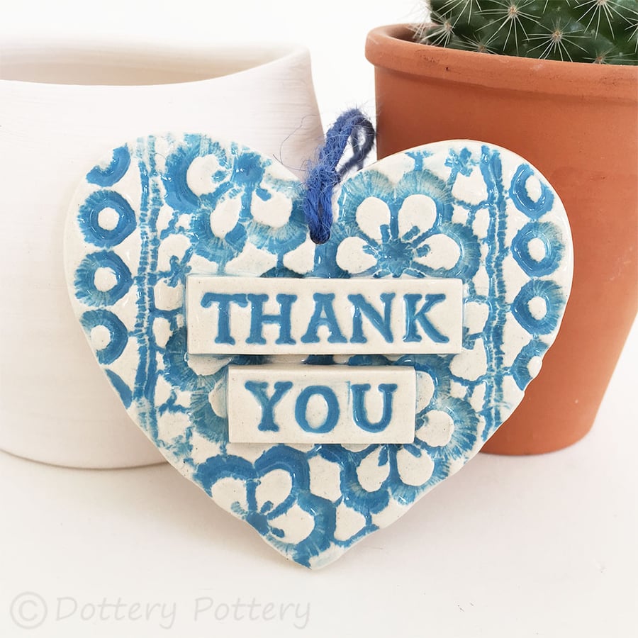 Ceramic heart floral decoration Thank You Teacher Gift Pottery heart