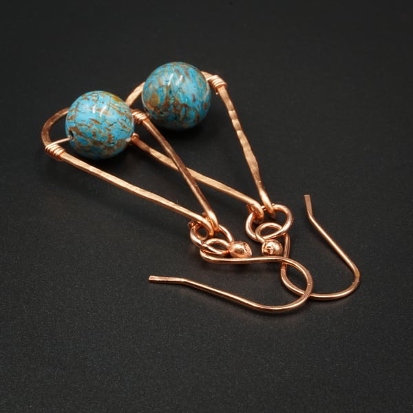 Blue jasper and copper gemstone handmade gemstone earrings , Pisces jewelry