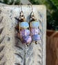 Purple and Lavender Czech Glass Earrings. Stacked Wirework Earrings in Antique B