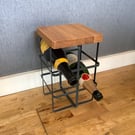 Black Metal Wine Rack Side Table with Oak Top
