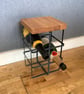 Black Metal Wine Rack Side Table with Oak Top