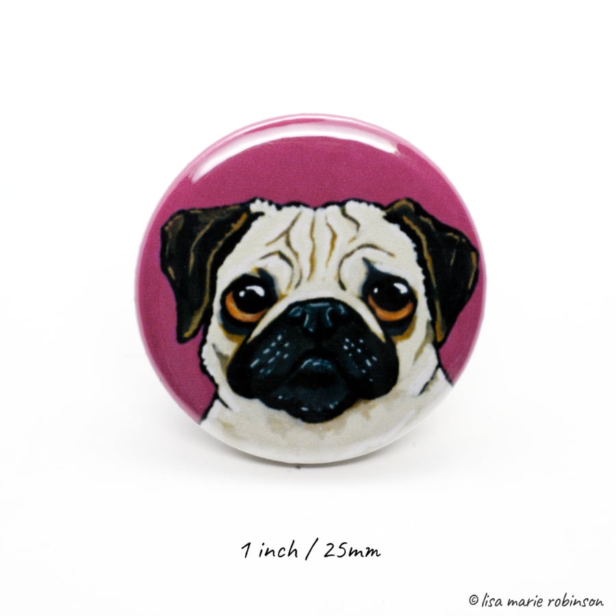 25mm Button Badge - Fawn Pug (1 inch)
