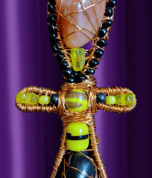 Copper Wired 'Sunshine' Crystal Beaded Ankh Pendant