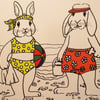 A5 Print of Bunny Rabbit Couple at the Seaside Beach Art Picture Limited Edition
