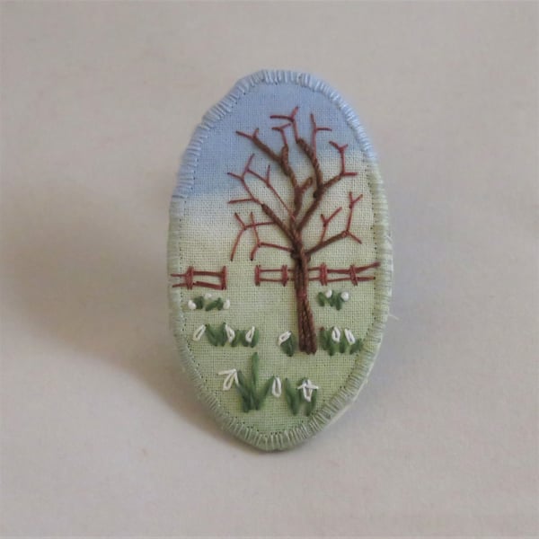 Snowdrops Brooch - embroidered and painted