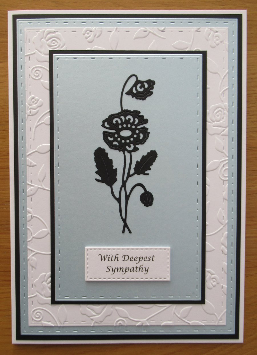 Poppy Silhouette - A5 Sympathy Card - Pale Blue