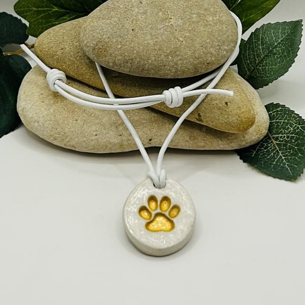 Clay Paw Pendant on Leather Cord – Lapa Oir Pendant: Paws and Bones