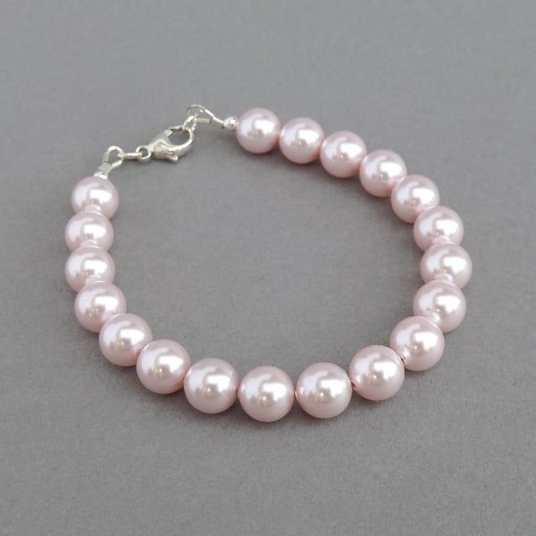 Blush Pink Single Strand Pearl Bracelet - Light Pink Wedding Jewellery - Gifts