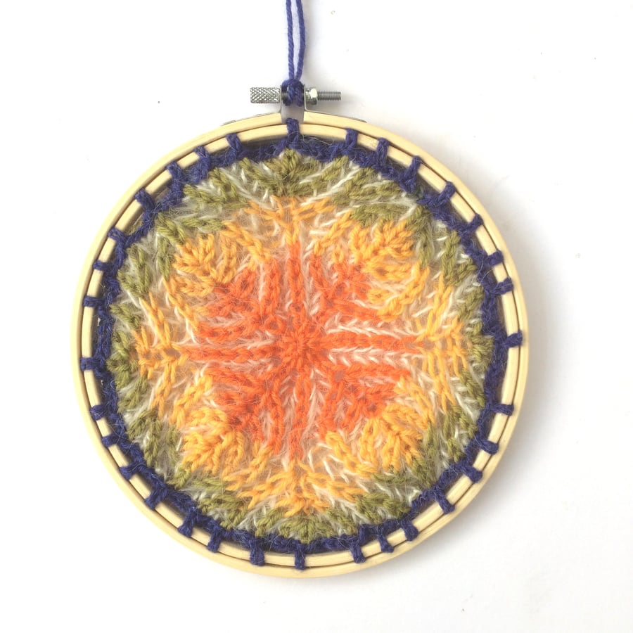 Autumn Leaves Knitted Textile Wall hanging 7" Mandala
