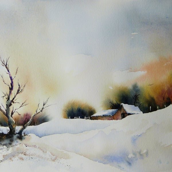 Tree in Snow, Original Watercolour Painting.