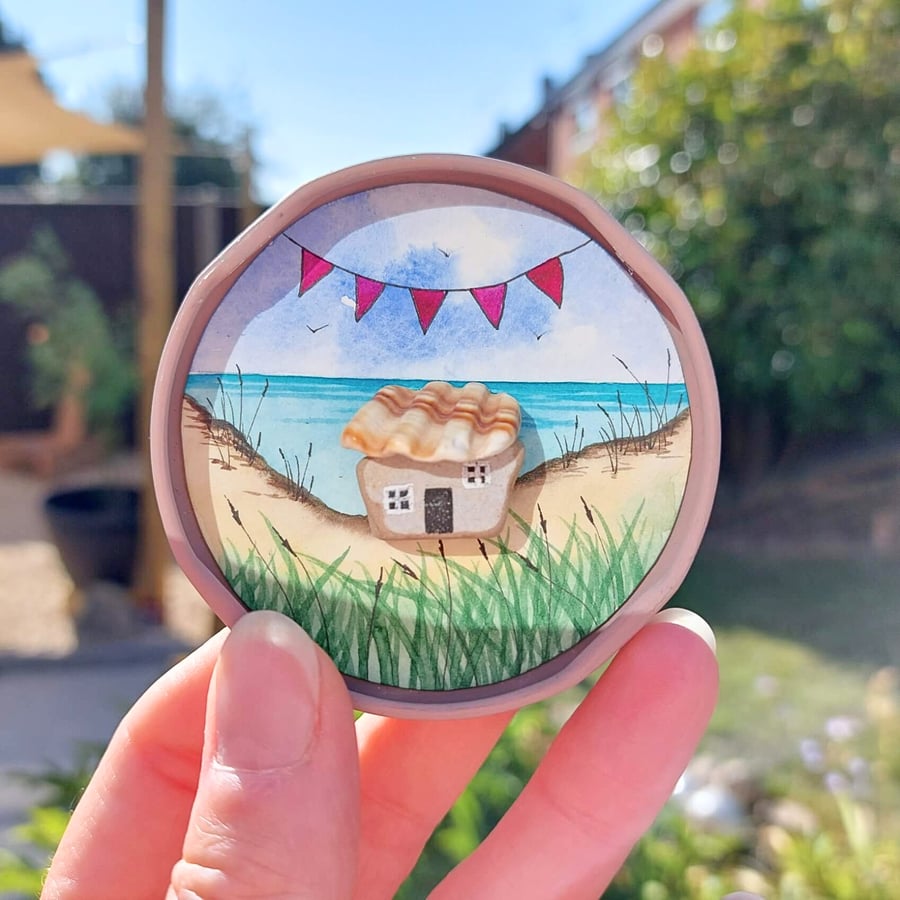 Handmade Beach Cottage Fridge Magnet, Mini Sea Glass Watercolour Sustainable Art