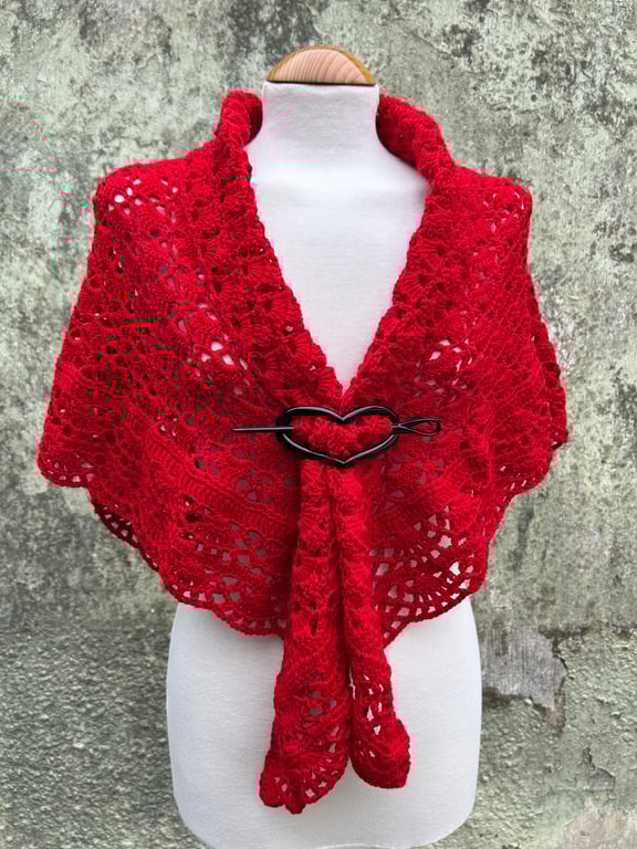 Red soft Merino Wool Triangle Handmade Lace Shawl Scarf Wrap