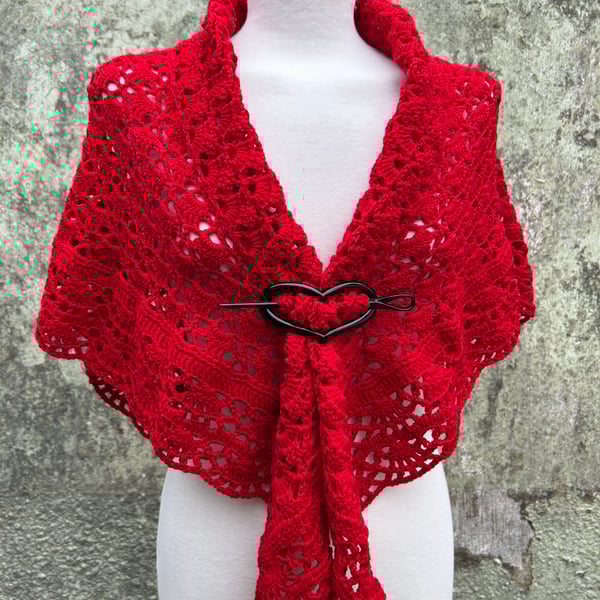 Red soft Merino Wool Triangle Handmade Lace Shawl Scarf Wrap