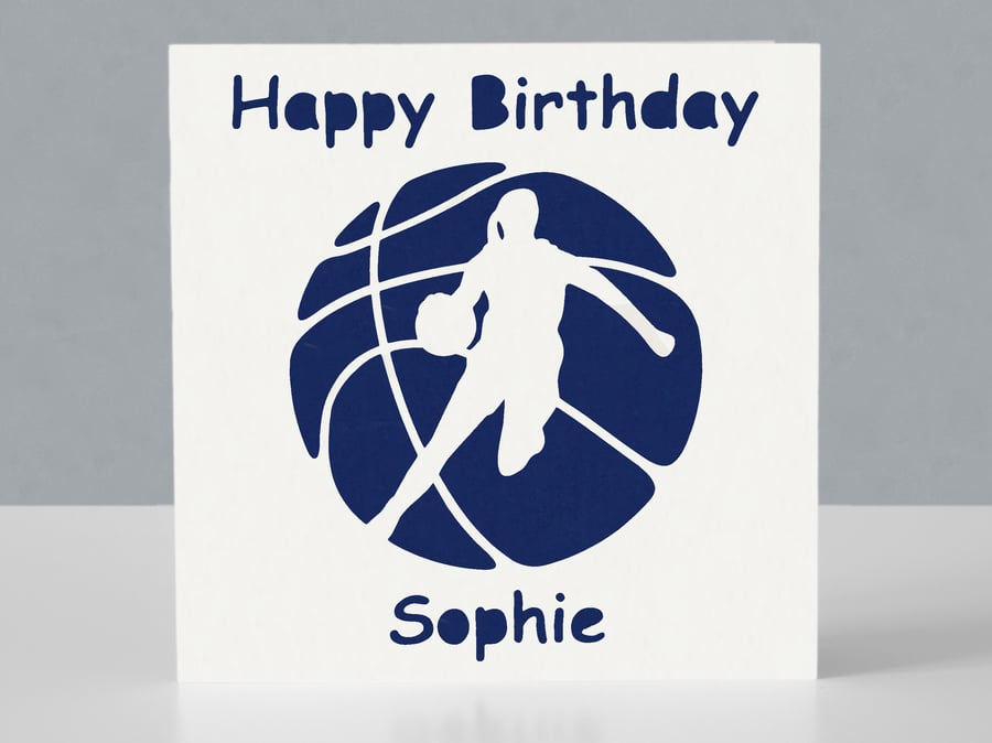 Personalised birthday card for a women's basketball fan - Papercut design