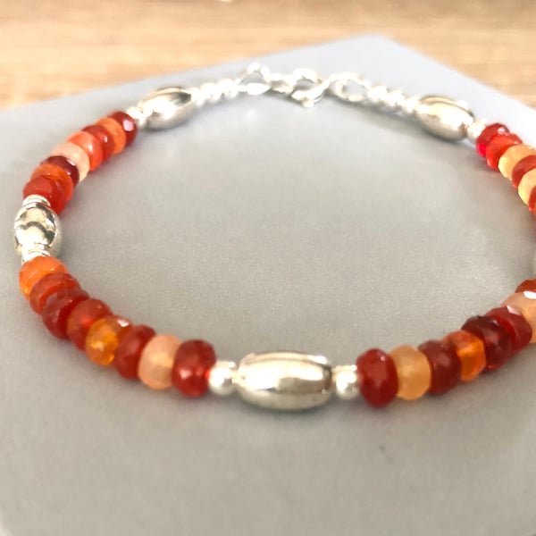 Mexican Fire Opal Bracelet, Sterling Silver Beaded Bracelet