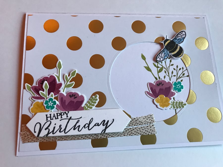Birthday "Floral BumbleBee" Card plus Gift Tag