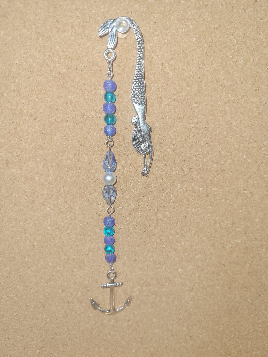 Beaded Metal Bookmark - Silver Anchor