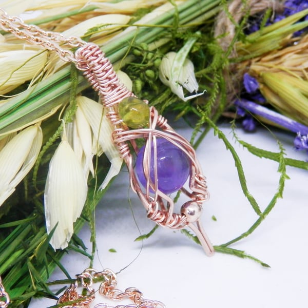 Elven Style Amethyst Wire Wrapped Necklace