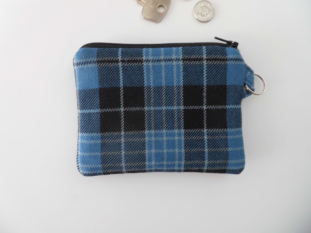 Coin purse Clergy tartan black and blue plaid 