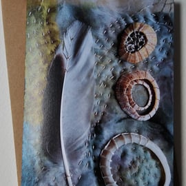 Feathers and Shells Textile Collage Greetings Card