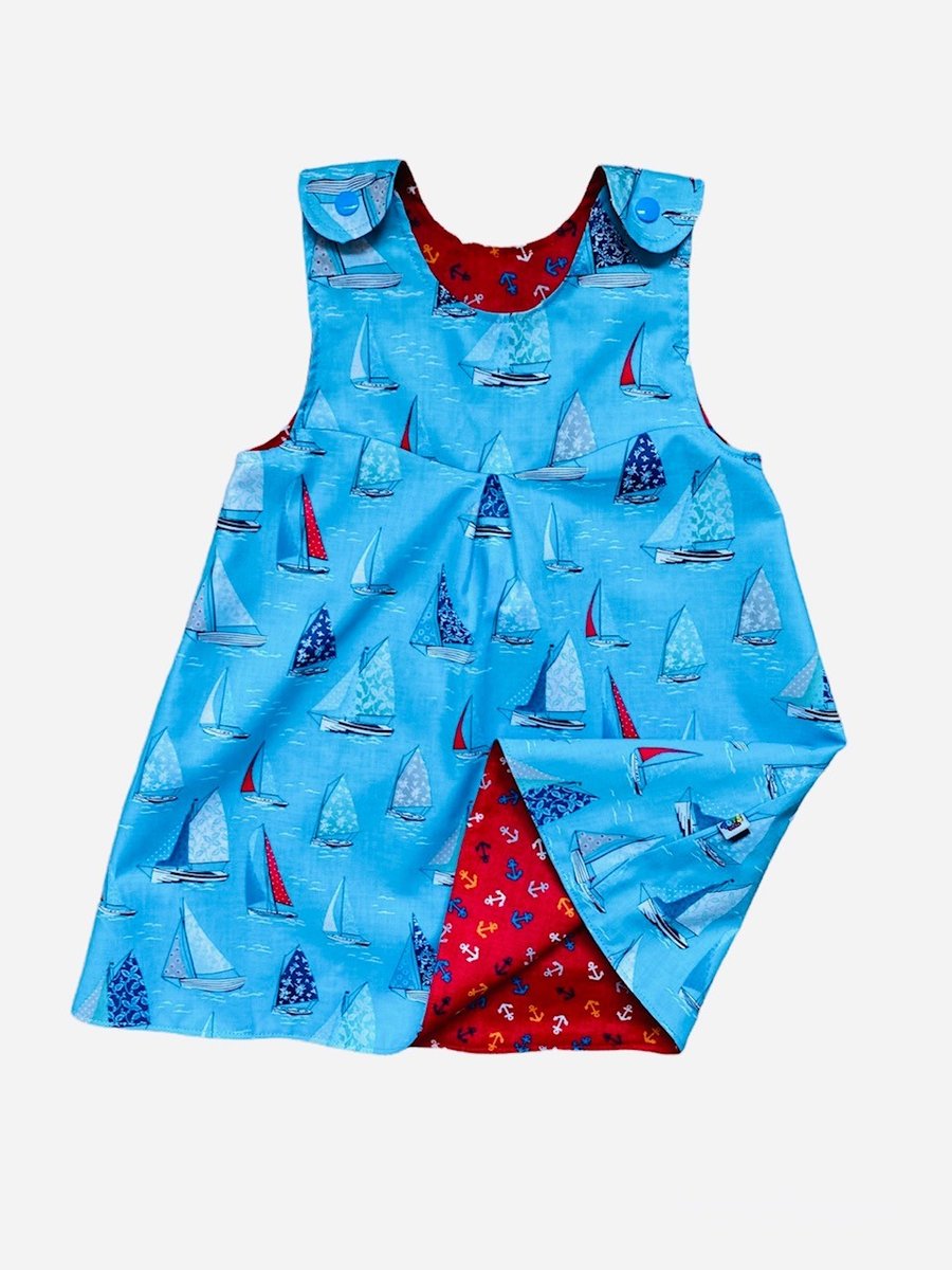 Yachts and Mini Anchor Reversible Pinafore Dress - 9-12 months