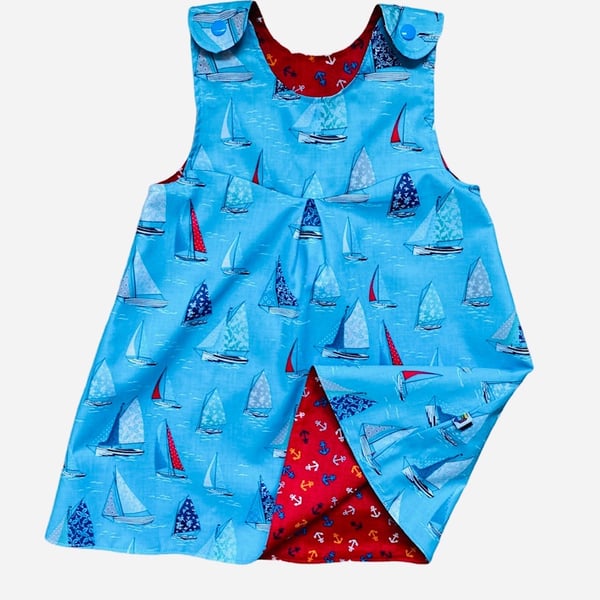Yachts and Mini Anchor Reversible Pinafore Dress - 9-12 months